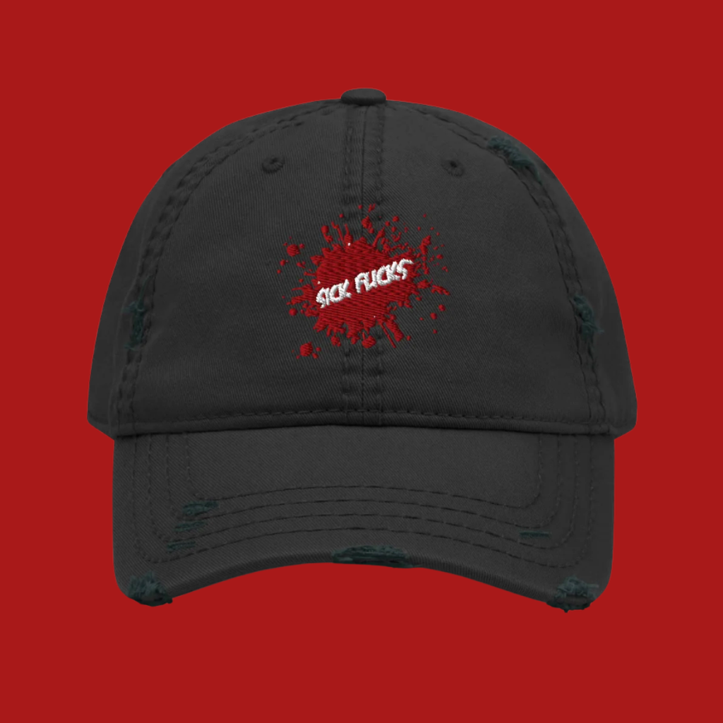 Sick Flicks Official Distressed Ball Cap Horror Hat