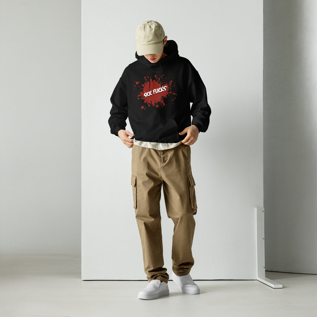 Guy wearing Sick Flicks Official Logo Unisex Hoodie